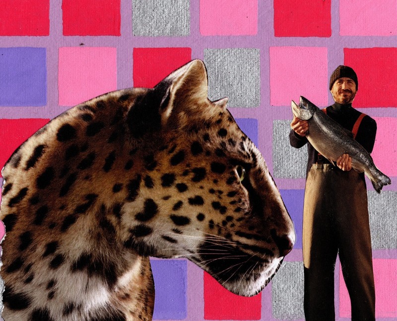 Original Collage Artwork – Limited Run Print; Cheetah; Fisherman; Collectable