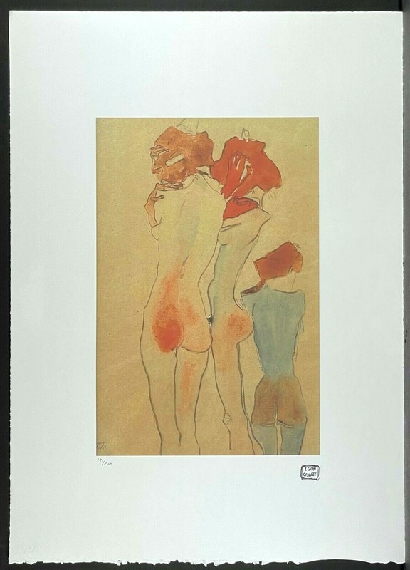 Egon Schiele Three Nudes From Behind Signed Lithograph 70 x 50 cm Ltd 191/200