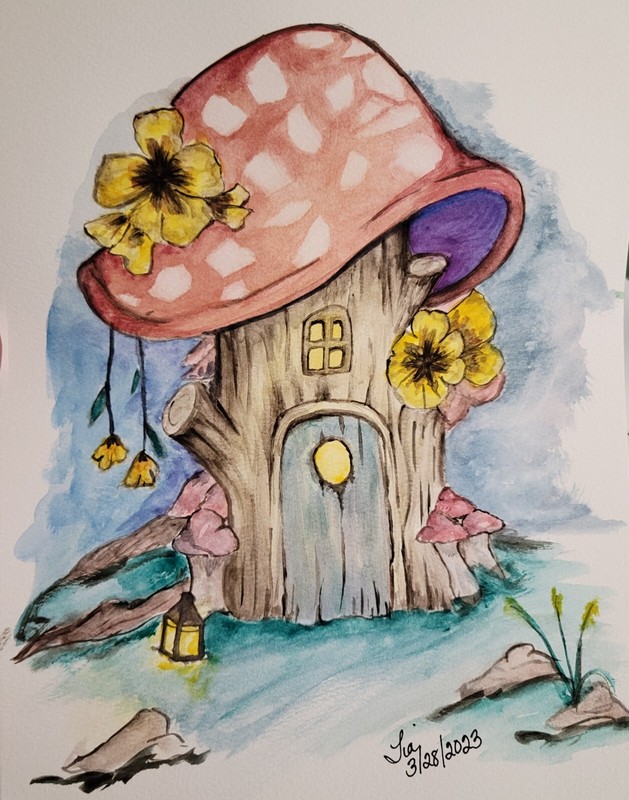 Print or Canvas -Fairy Toadstool in Woods – Water Color – Original Art