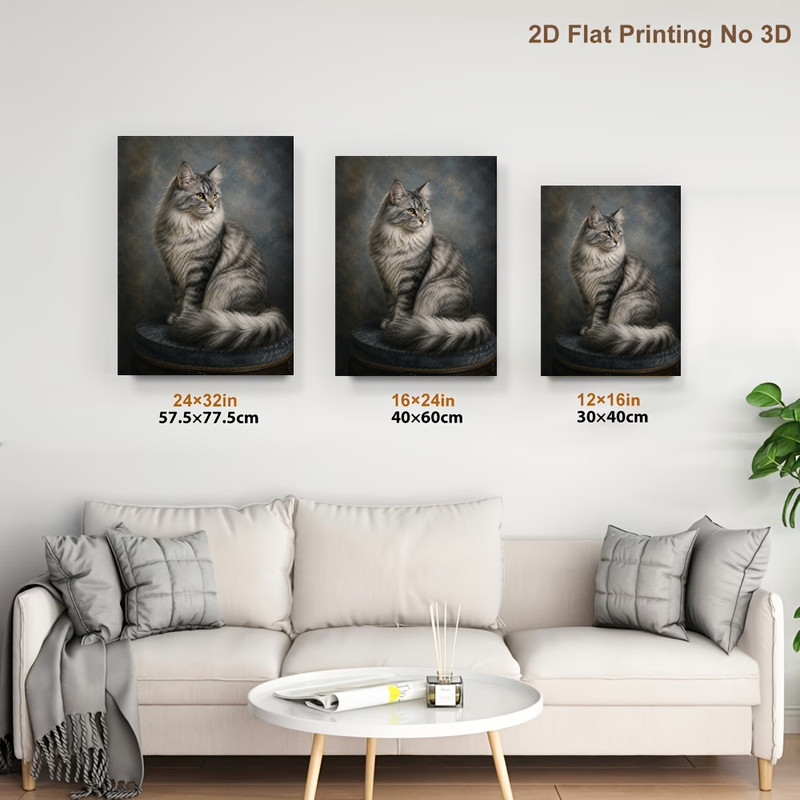 Maine Coon Cat Canvas Wall Art Classic Animal Oil Painting Portrait Poster 1PC