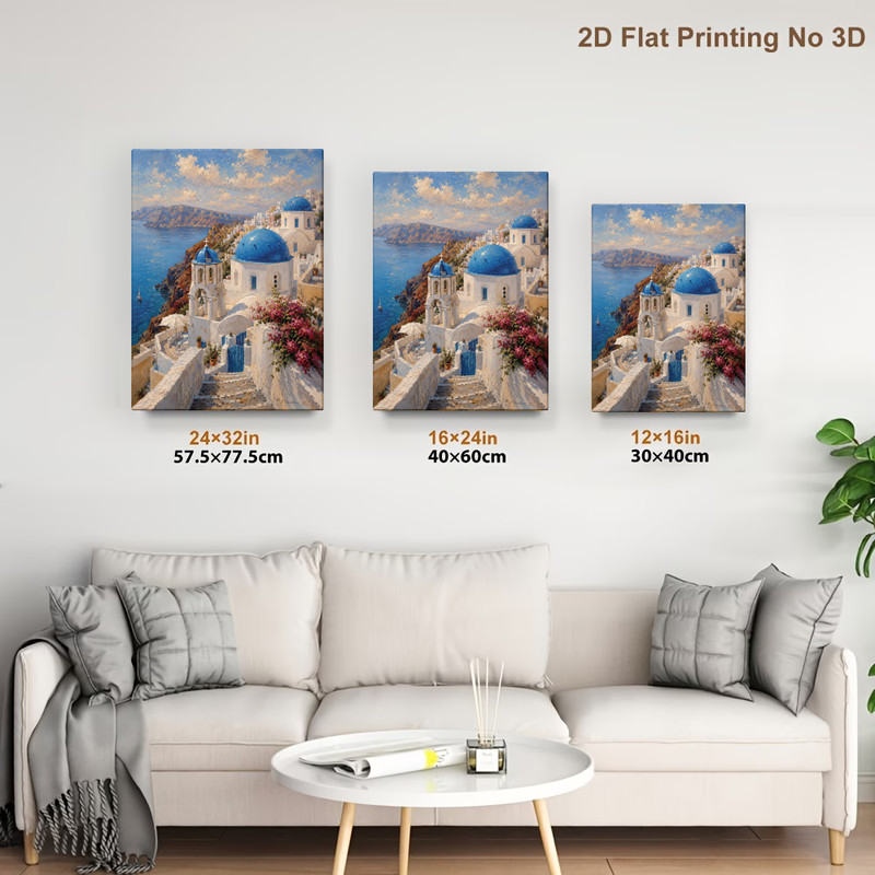 Santorini Greece Canvas Wall Art Mediterranean Sea Oil Painting Poster Decor 1PC