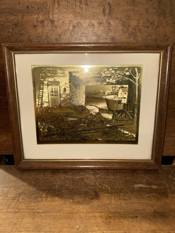 Lionel Barrymore House Port Framed Gold Foil Art Print, Free Shipping! 11×9”