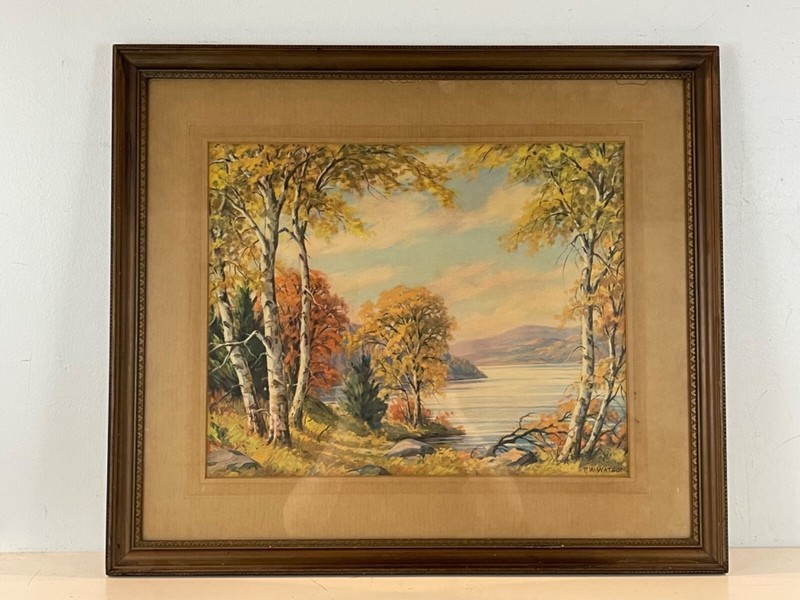Vintage Autumn Landscape Lithograph Framed Print Signed William Ralph Watson