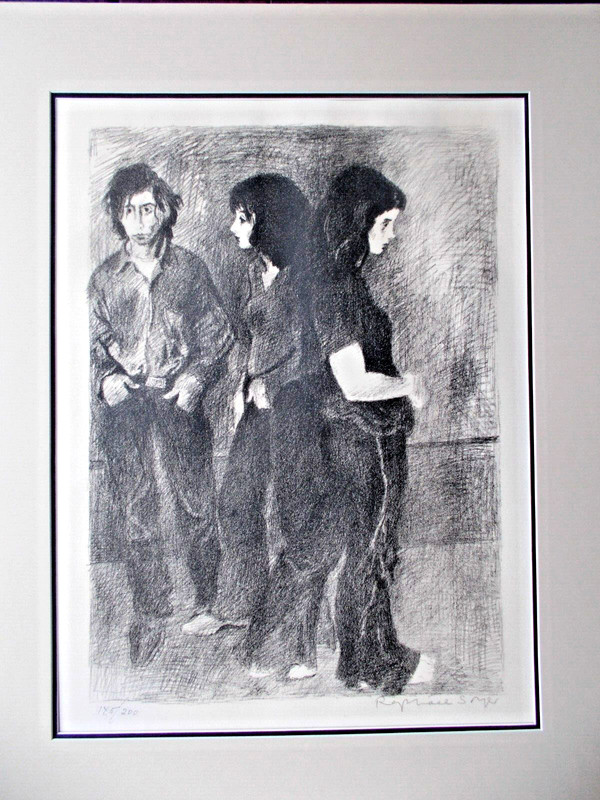 Great 1970 Raphael Soyer Original Pencil Signed Lithograph "Flower Children" gallery