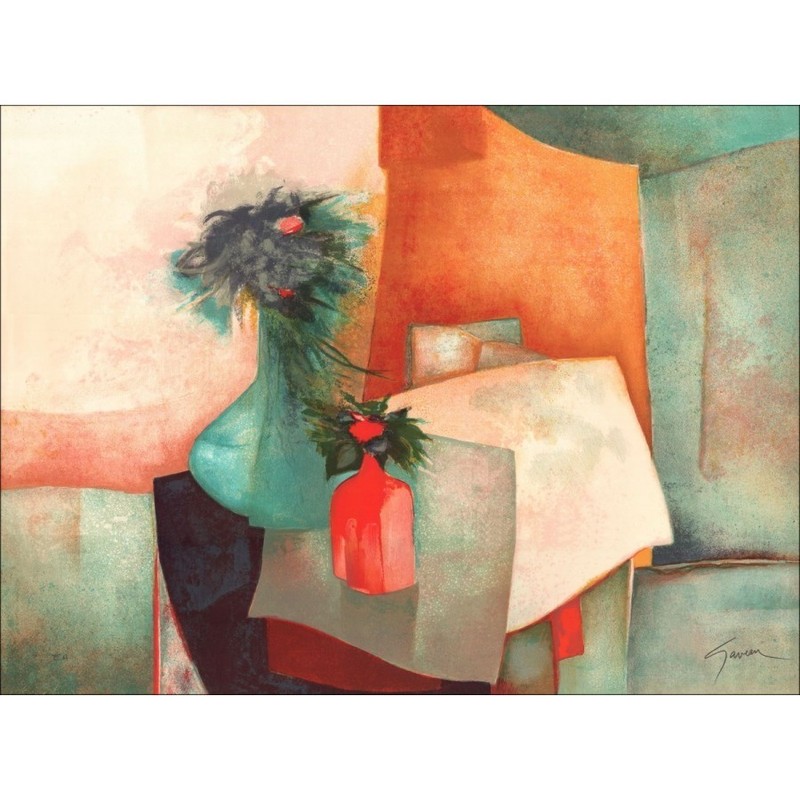 Claude Gaveau – Original lithograph «The Blue Vase of Flowers» 55x75cm