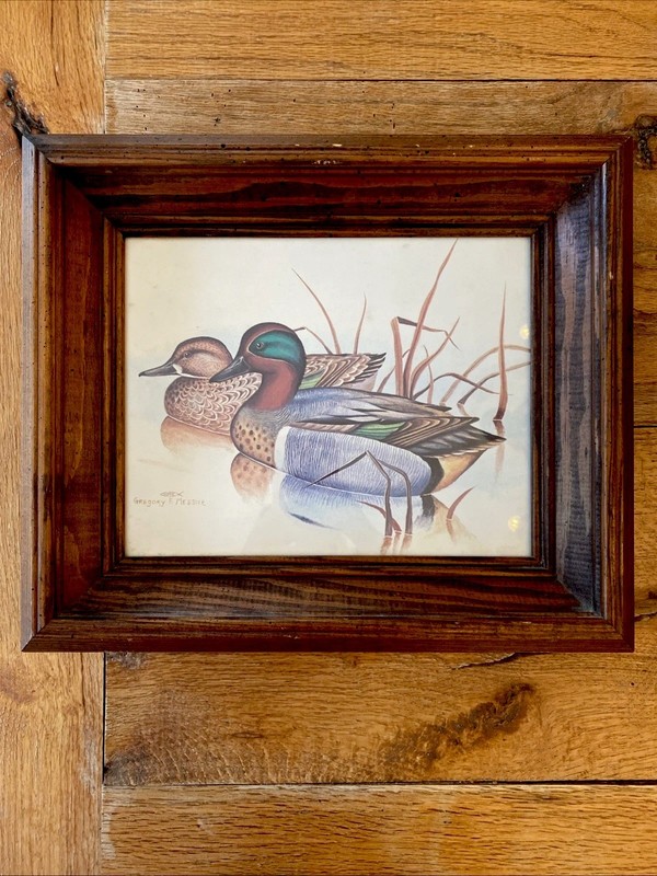 VTG 1970s Gregory Messier Ducks Game Birds Print Framed under glass 13x11x2