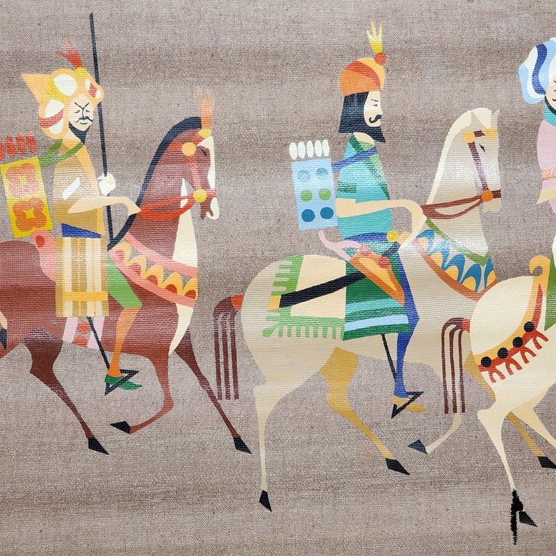 Arabian Horsemen Biblical Scene Canvas Wall Scroll Large 38" Print Antique Crack gallery