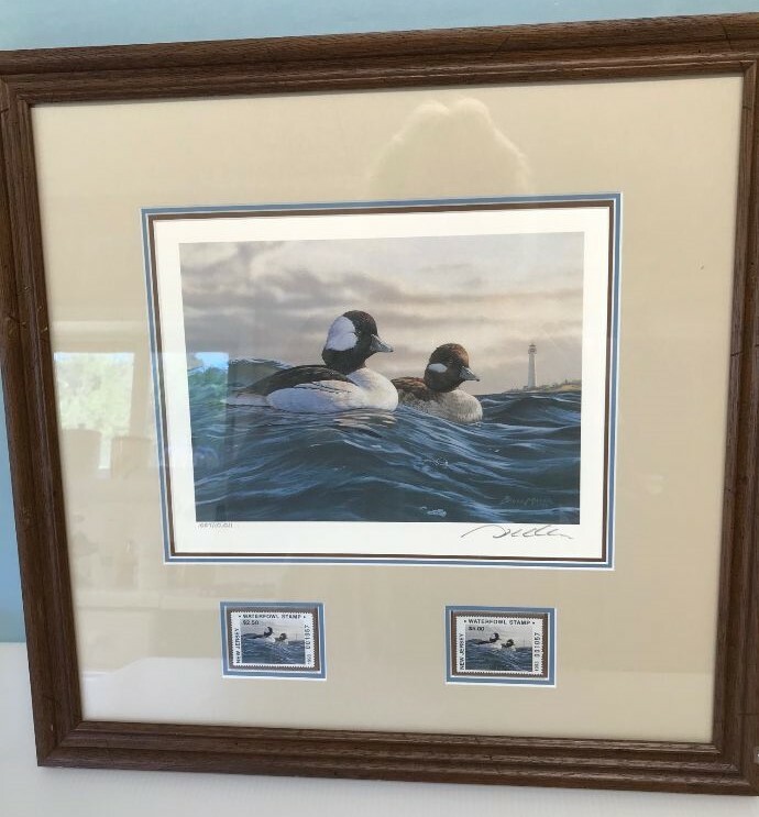 Bruce Miller Signed Duck Print w 2 Stamps $2.50 & $5 Numbered Medford NJ 1993
