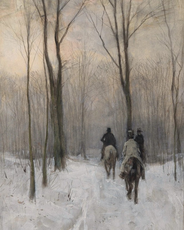 1800s Riders in a Winter Landscape Vintage art print antique painting