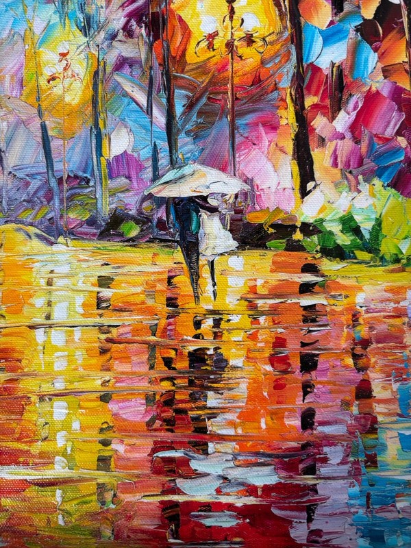 Daniel Wall TOGETHER Giclee On Canvas Embellished Signed Rainbow Umbrella Couple gallery