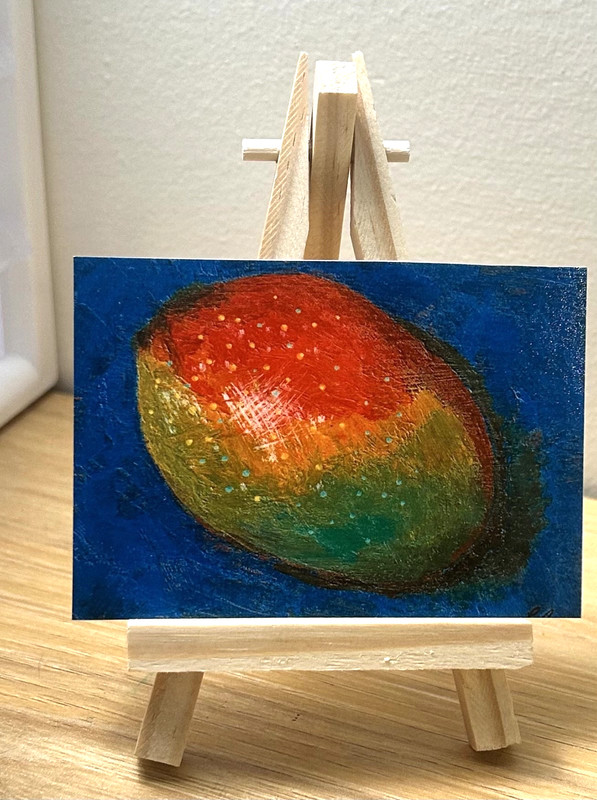 ACEO PRINT of Acrylic Painting, Mango, Original art by Emily Beck, 2.5 x 3.5