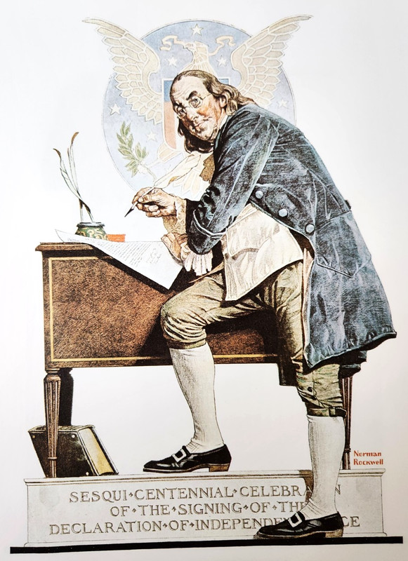 Benjamin Franklin Declaration Of Independence Norman Rockwell 1990 Book Print