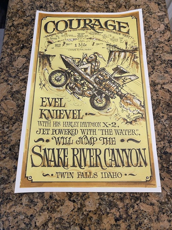 Vintage 1971 Evel Knievel Snake River Canyon Jump Poster Harley Davidson RARE