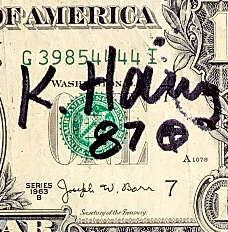Hand signed - Keith Haring - Doodled $1 Authentic United States Bank Note gallery