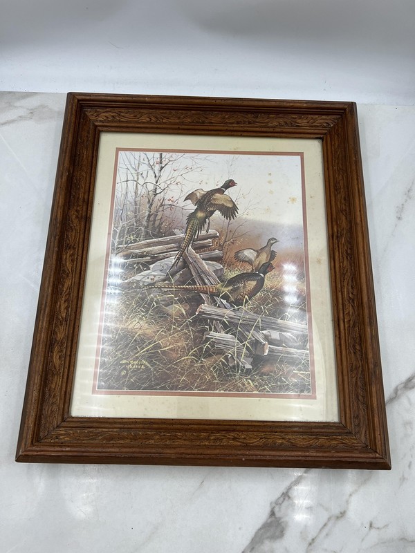 Vintage 1982 Gregory Messier Pheasants Framed Print Dallas Woodcraft Homco 944