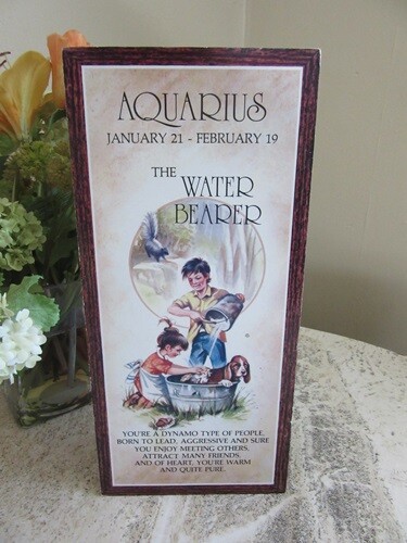 Vintage particle board Zodiac print. Aquarius