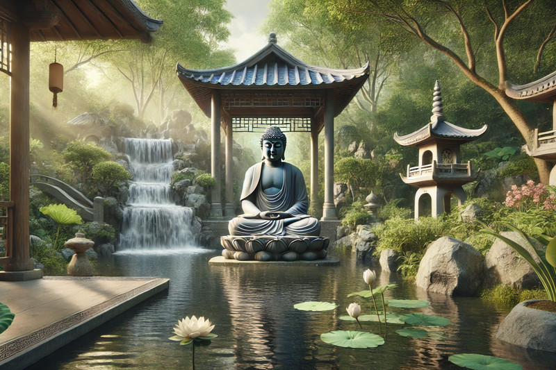 Buddha Zen Tranquil Garden Pray Buddhist Canvas Wall Art Picture Print All Sizes gallery