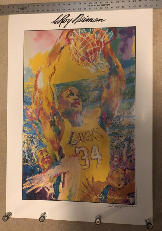 Leroy Neiman Hand Signed Lithograph Print Poster of Shaquille O’Neal