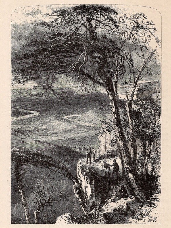 LOOKOUT MOUNTAIN - View from Point Tennessee Vista 1872 Antique Wood Engraving