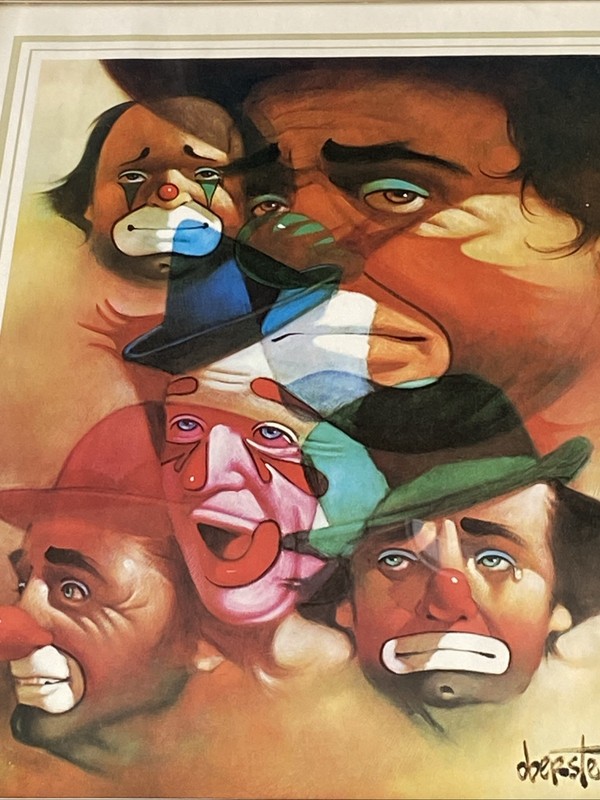 Chuck Oberstein Vintage Clown Print Signed Framed 16x12 gallery