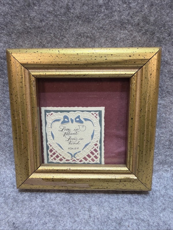 VTG Heart Calligraphy Framed Picture Art Love 1 Corinthians Wedding Anniversary