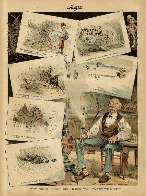 EMIGRANT SALOON KEEPER SMOKING WHY EMIGRANT PREFERS NEW YORK TO THE WILD WEST