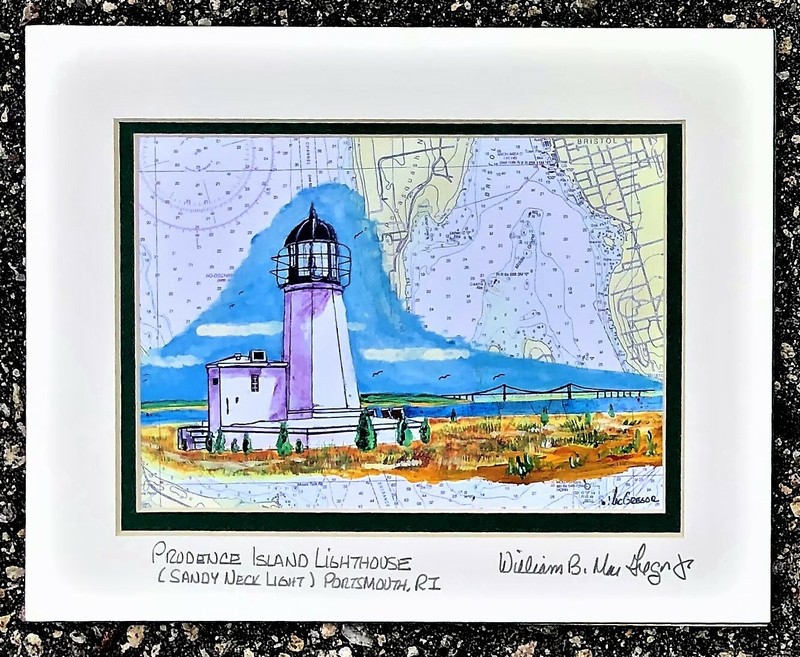 Prudence Island Lighthouse Art Print Sandy Point Light Portsmouth RI beach gift