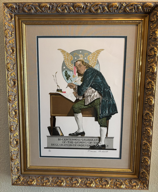 Norman Rockwell Signed Lithograph Benjamin Franklin Bicentennial Celebration