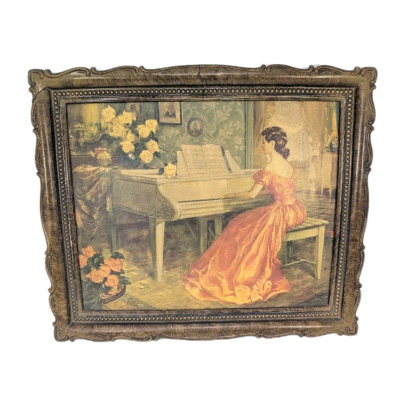 Antoni Ditlef ALLEGRO Lady At Piano Framed Print 19″x16″ READ Vintage Piece