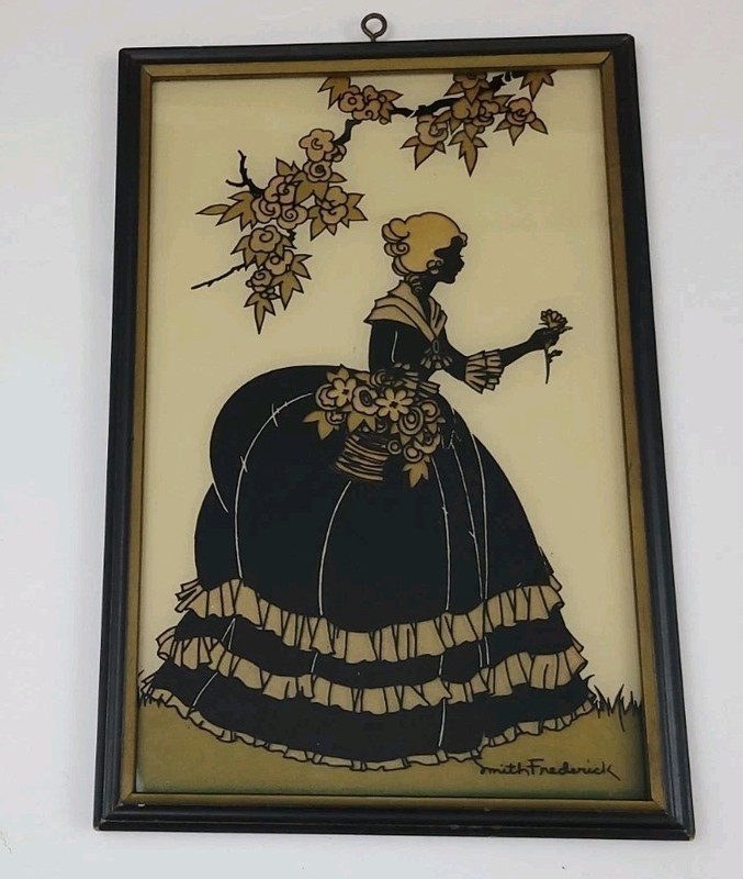 Vintage Antique 30s Reverse Painted Glass Framed Art Lady Rare Smith Frederick
