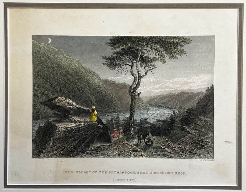 Orig. 1838 Print,Shenandoah Valley From Jefferson’s Rock,Harper’s Ferry,WV,Mated