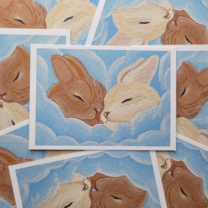 ACEO PRINT Of Original «Bunny Clouds» Painting by InnyNieves