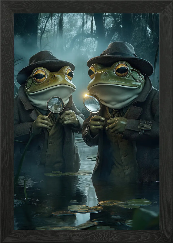 Frog Detectives Framed Wall Art Poster Canvas Print Picture