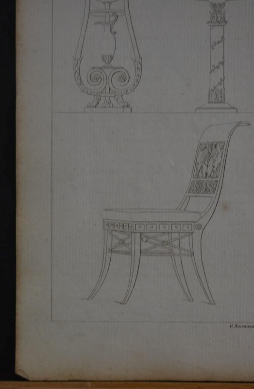 Antique Art Engraving Ancient Greek Furniture 1820's Original France gallery