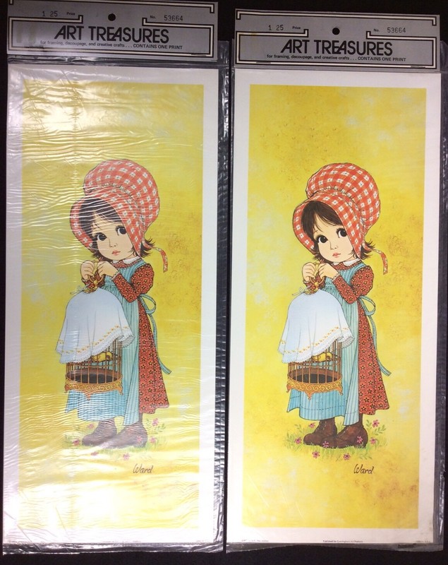 Vintage Art Treasures Litho in USA Art Print 7” X 16” WARD Artist – Girl & Bird