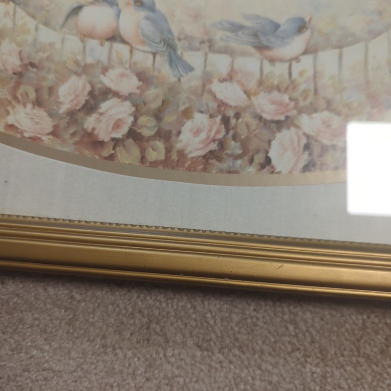 VINTAGE Signed by Margie Morrow 1983 Framed print of birds on a flowering branch gallery