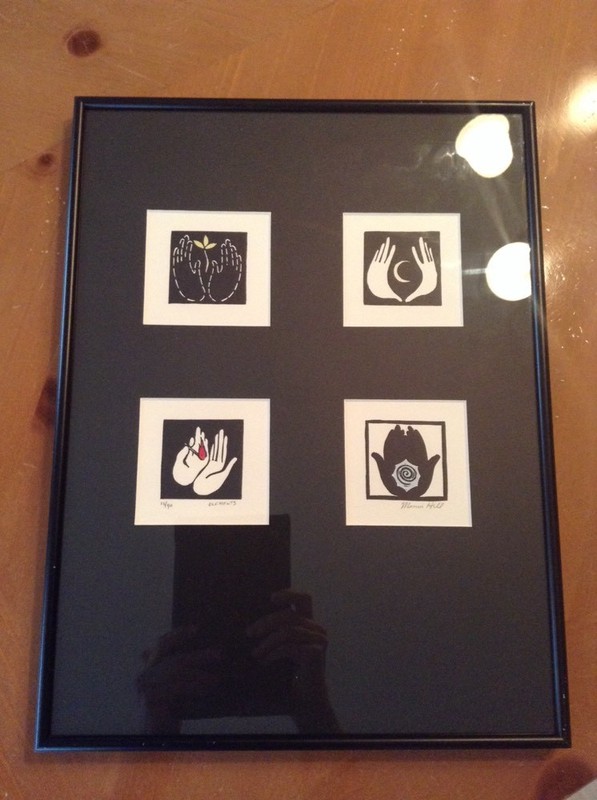16″ BY 12″ FRAMED MARVIN HILL 4-BLOCK PRINT BLACK/WHITE SIGNED «ELEMENTS» 13/40