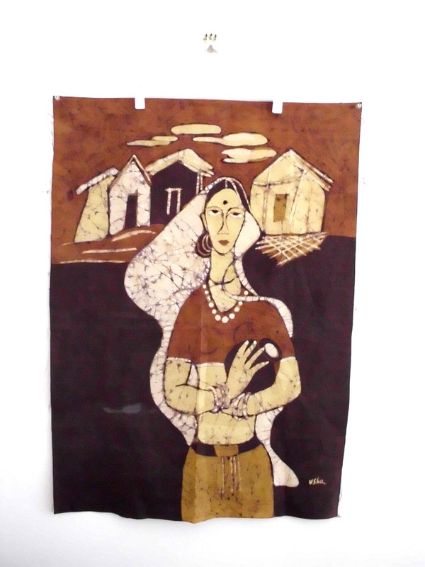 Vintage Indian Fabric Art Wall Hanging Female Portrait India Batik Style Print gallery