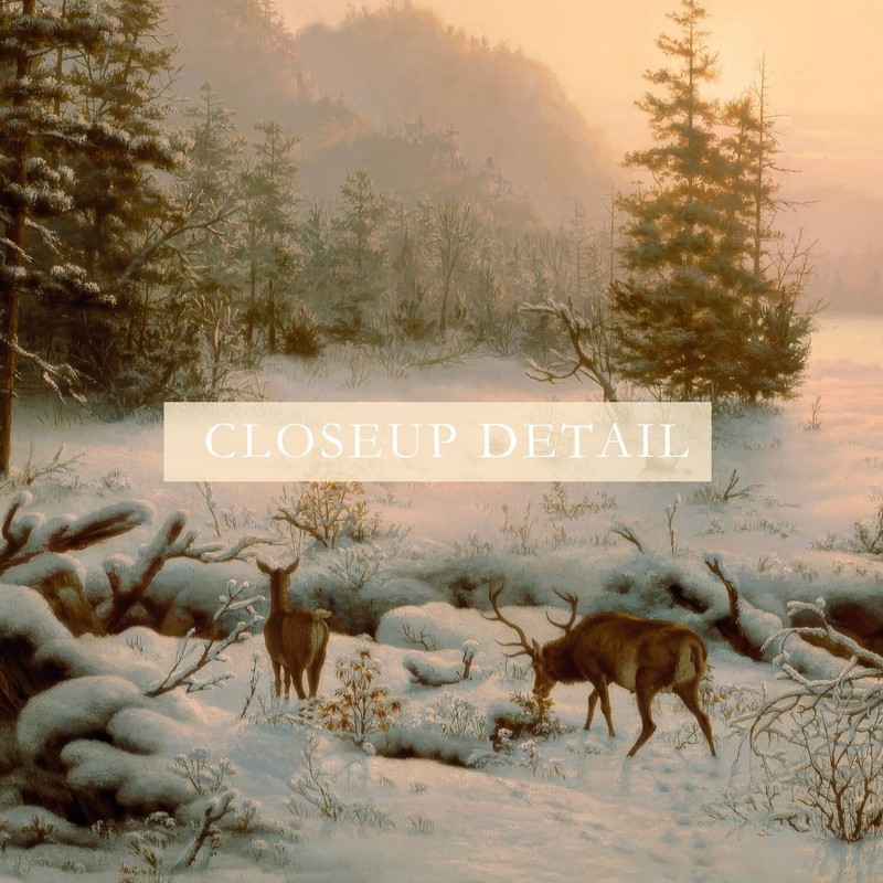 1800s Sunset over Winter Landscape with Deer Giclee Print on Fine Art Paper gallery