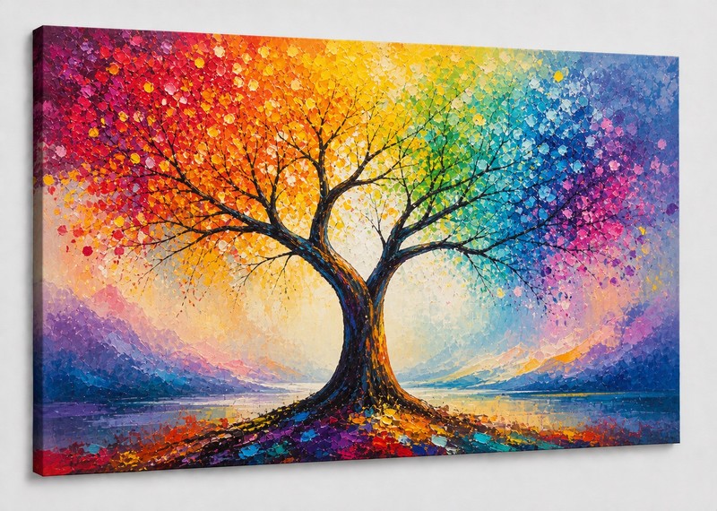 ICE ARMOR Large Canvas 24×36″ Colorful Tree Abstract Canvas Wall Art Vibrant