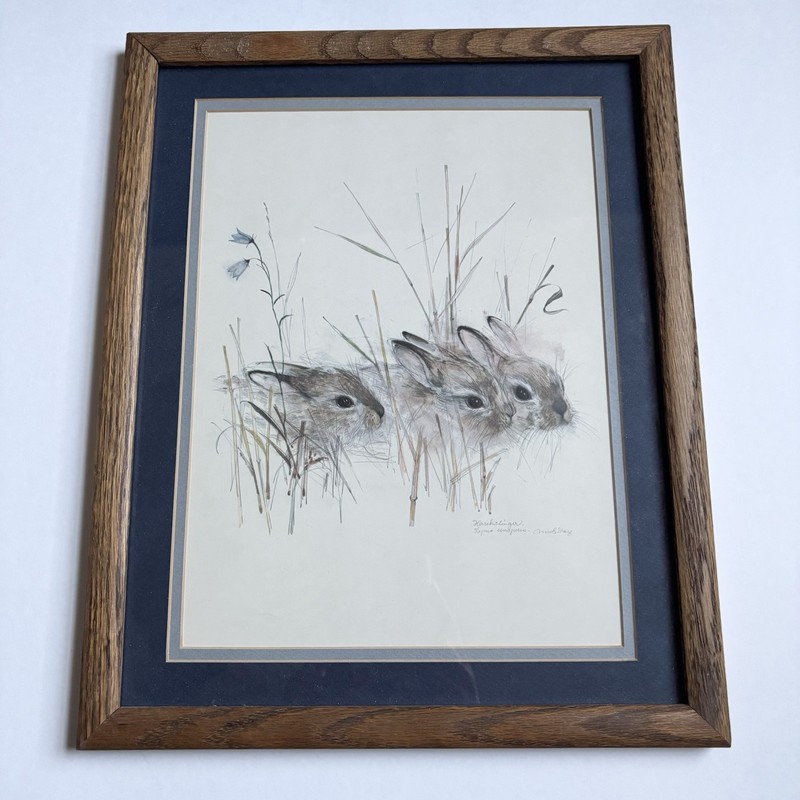 Vintage Denmark Mads Stage Print Harekelinger Baby Bunnies Matted and Framed gallery