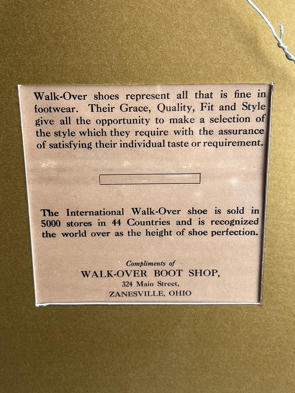 Antique Original Walk-Over Boot Shoes Advertising Yard Long Lady Frame Wavy Glas gallery