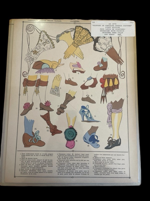 1870 French Fashion lithograph hand colored History of the Feminine Costume
