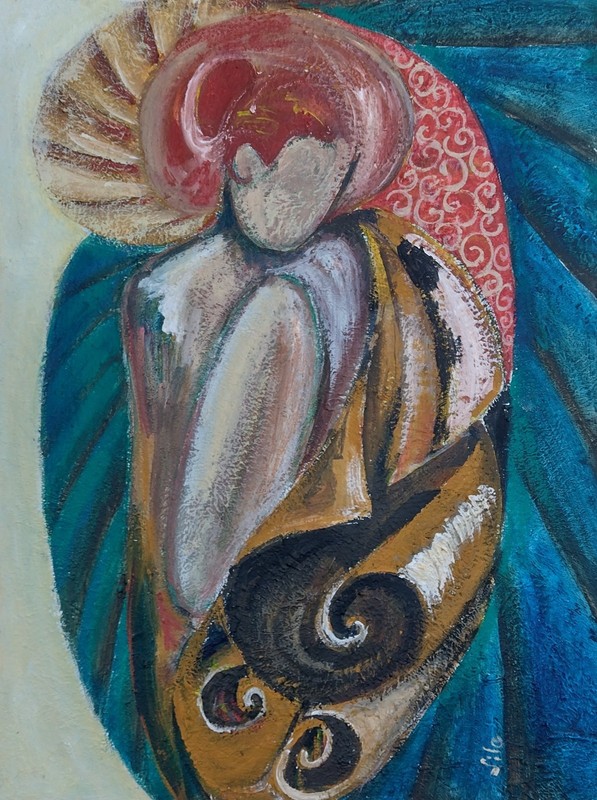 Original Acrylic Painting on Canvas Board Birth Venus 35×26.5cm Small Unframed