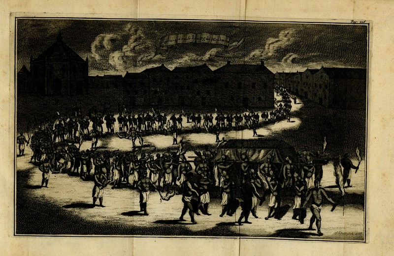 Antique Print-Funeral of a king in Michoacan in Mexico-Doesburgh-1682
