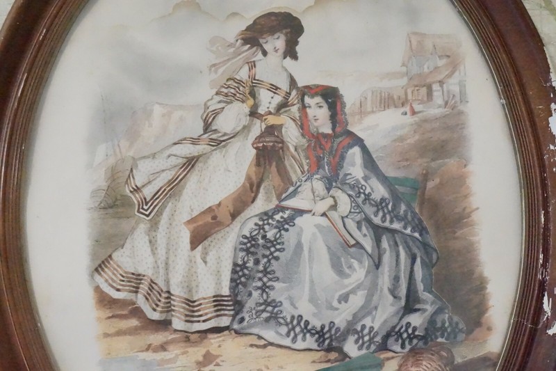 Large Oval Framed La Mode Illustree Hand Colored Fashion Print, Anais Toudouze gallery
