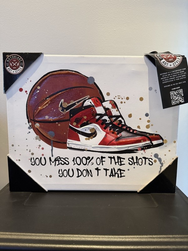 NOTORIART Air Jordan 1 Sneaker & Basketball Wall Art Canvas Size 14″ x 11″