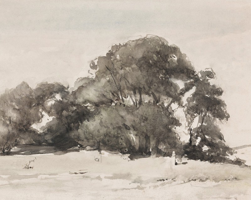 Vintage Watercolor Tree Landscape Painting Giclee Print on Fine Art Paper