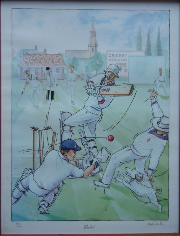 Bowled Out at Cricket Match Dog Fielding. Headingley? Stephan Rae Signed Ltd Ed