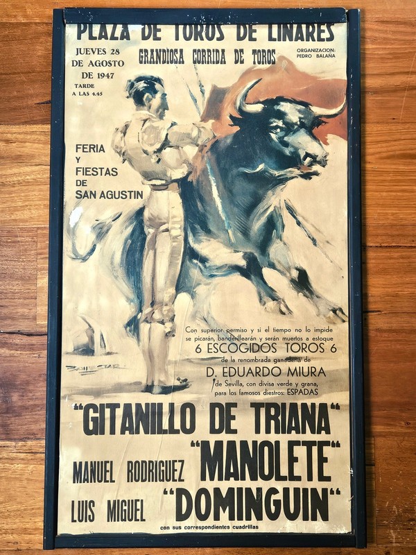 Vintage 1959 Original Reprint MANOLETE Tragedy Death Bullfight Poster T.G. SOLER